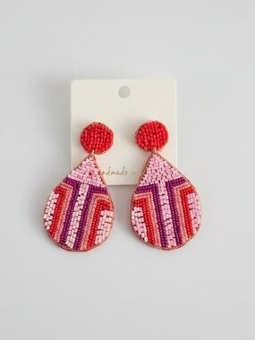 Southwest Beaded Drop Earrings- Red